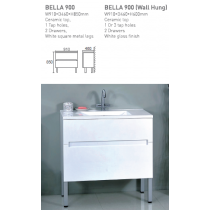 ECT Vanity-Bella Ceramic Top 1 Tap Hole, 2 Drawers, White Square Metal Legs